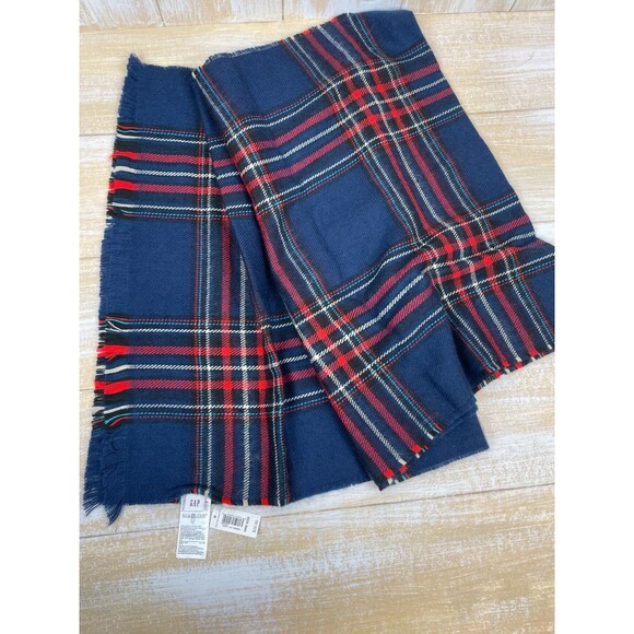 GAP Cozy Scarf Blue & Red Plaid Soft Acrylic (Approx. 72"x20") NWT - Picture 1 of 4